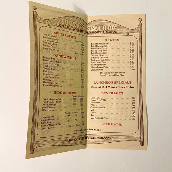 Vintage Souzas Seafood on the Wharf Restaurant Menu Brochure  Pamphlet - Picture 7 of 14